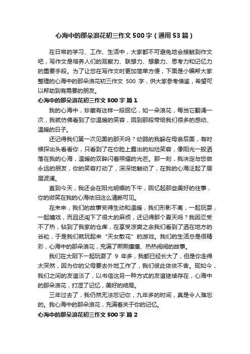 心海中的那朵浪花初三作文500字（通用53篇）