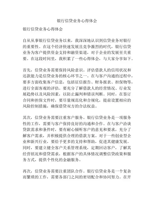 银行信贷业务心得体会