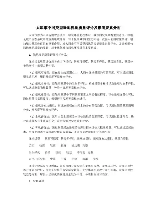 太原市不同类型绿地视觉质量评价及影响要素分析