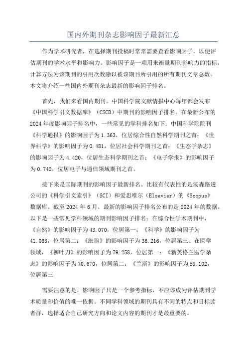 国内外期刊杂志影响因子最新汇总