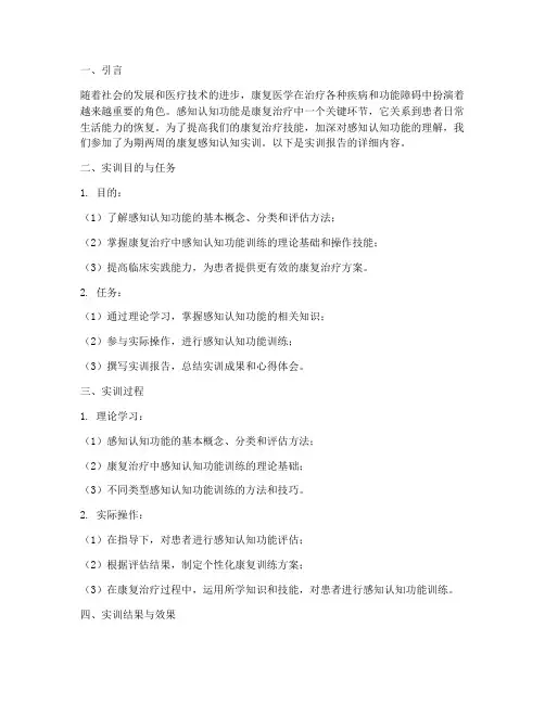 康复感知认知实训报告