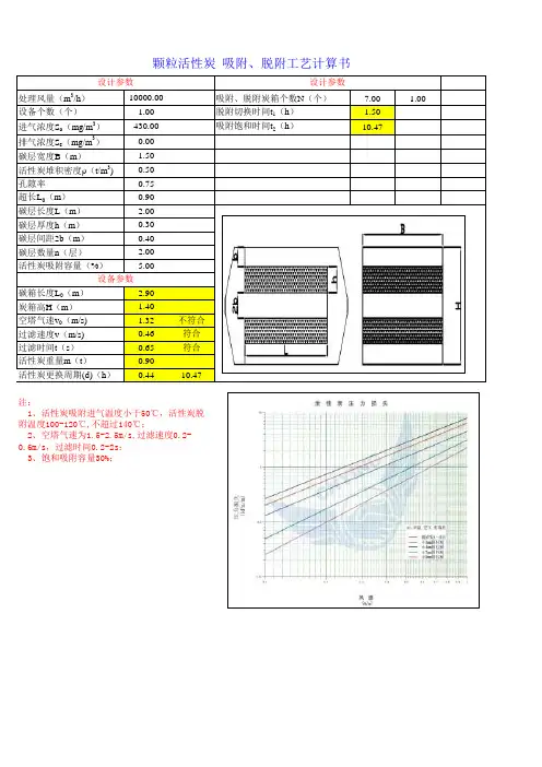 颗粒活性炭吸附、脱附工艺计算书