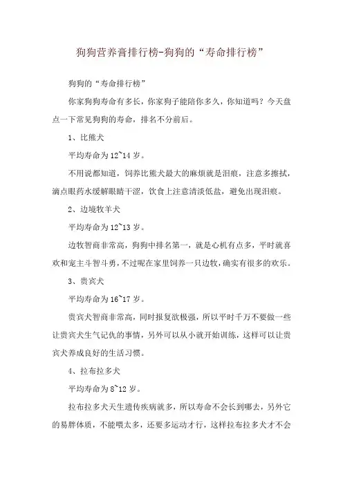 狗狗营养膏排行榜-狗狗的“寿命排行榜”