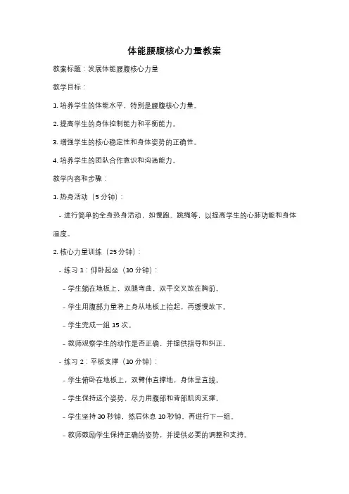 体能腰腹核心力量教案