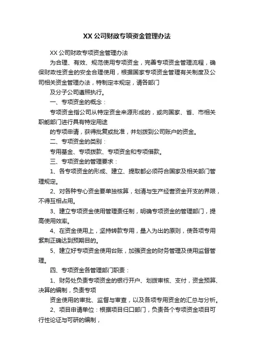 XX公司财政专项资金管理办法