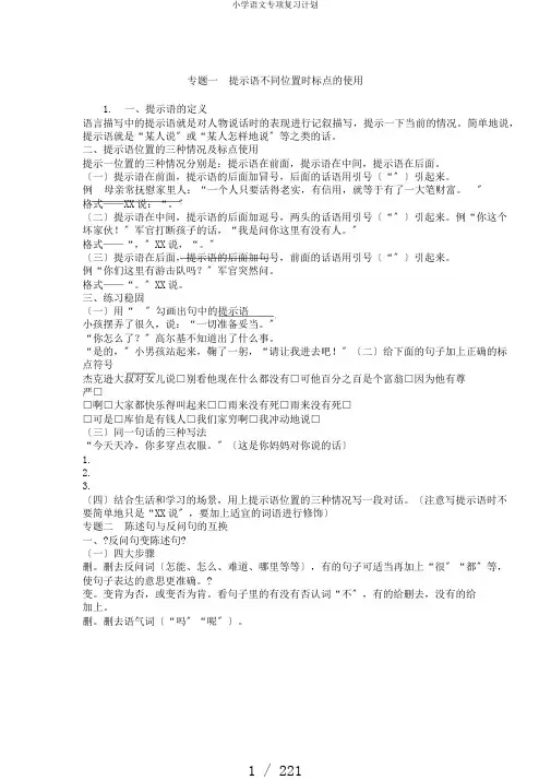 小学语文专项复习计划