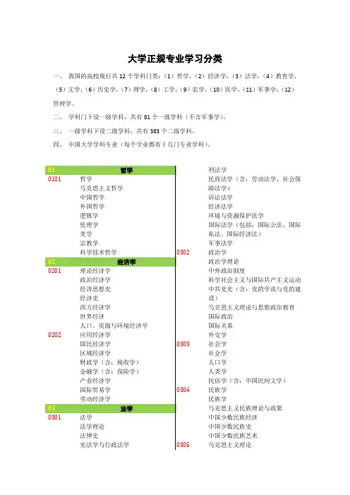 大学专业分类及代码