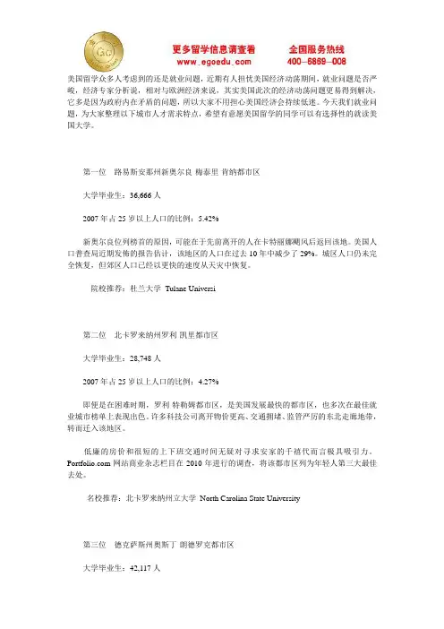 美国留学择校可参考美国十大最吸引人才城市重点