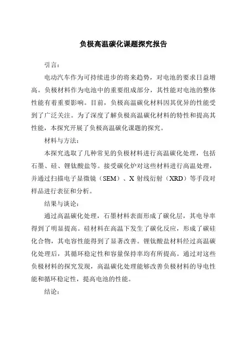 负极高温碳化课题研究报告