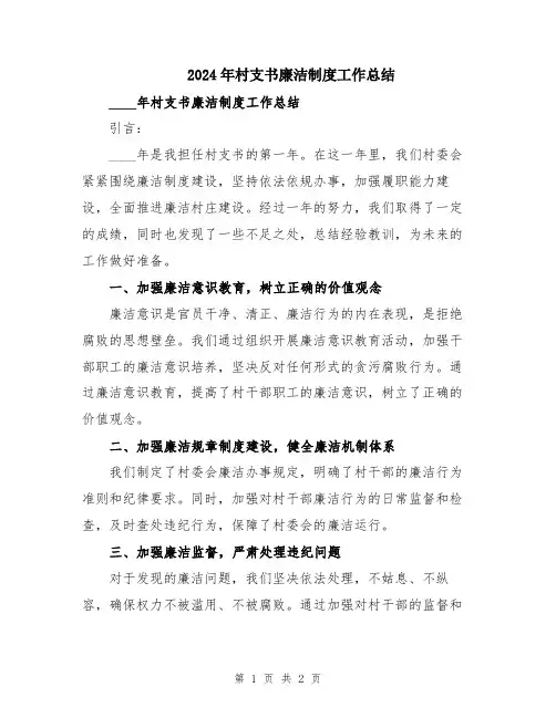 2024年村支书廉洁制度工作总结
