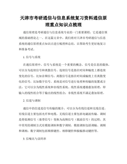 天津市考研通信与信息系统复习资料通信原理重点知识点梳理