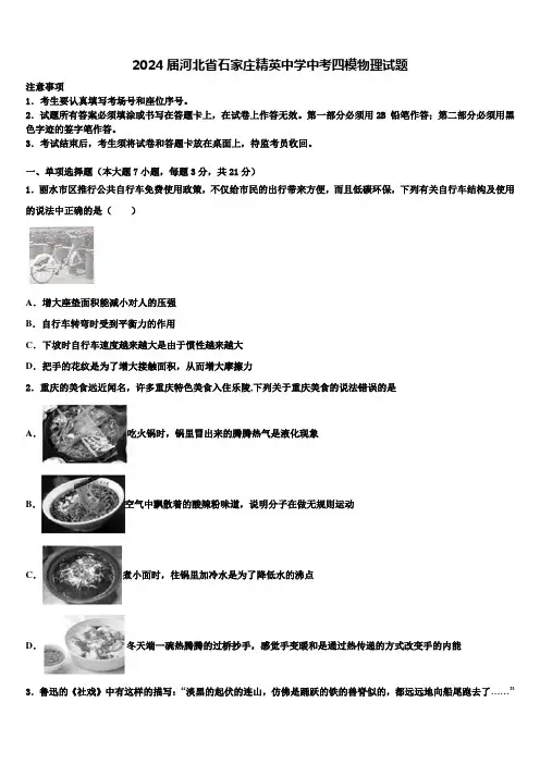 2024届河北省石家庄精英中学中考四模物理试题含解析