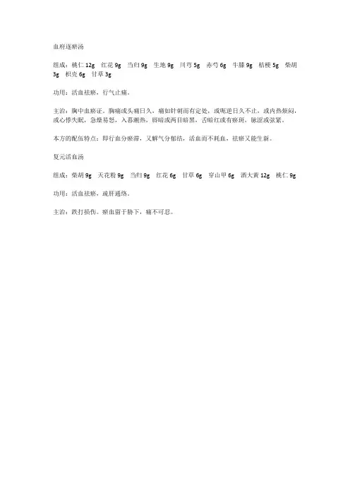 跌打损伤处方