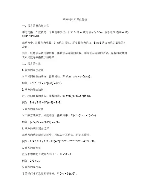 乘方初中知识点总结