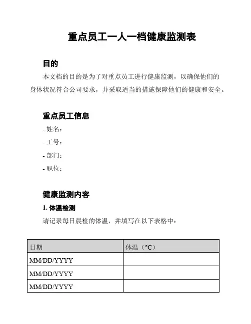 重点员工一人一档健康监测表