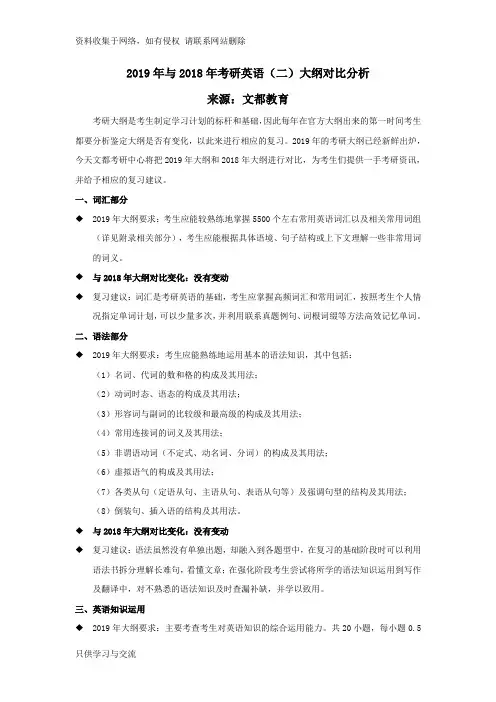2019年与考研英语大纲对比分析