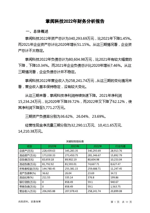 603533掌阅科技2022年财务分析报告-银行版