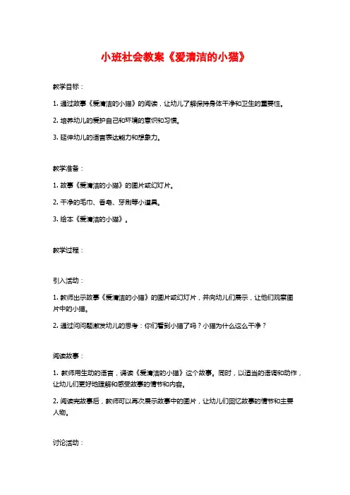 小班社会教案《爱清洁的小猫》
