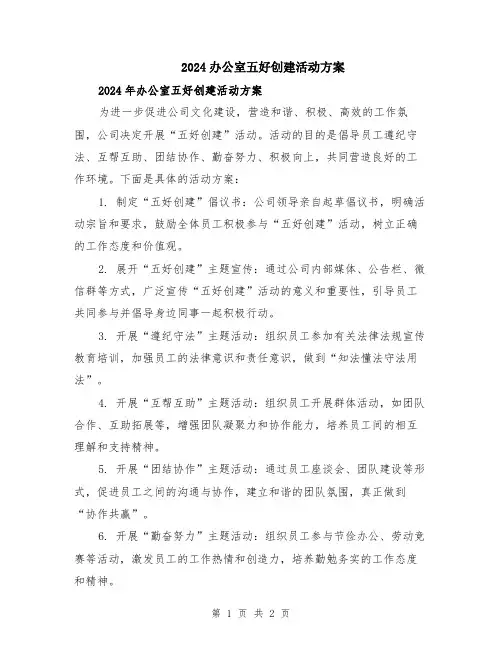 2024办公室五好创建活动方案
