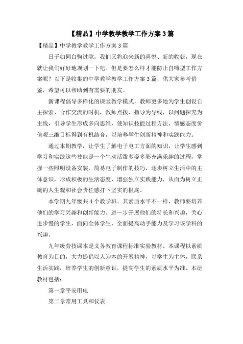 中学教学教学工作计划3篇