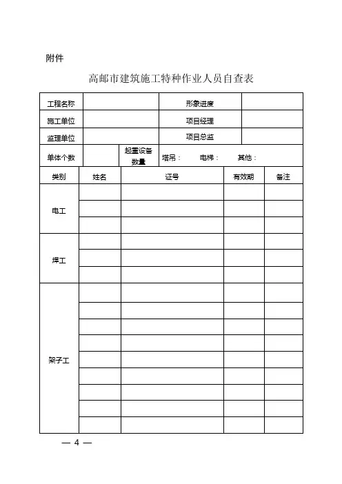 建筑施工特种作业人员自查表