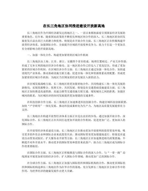 在长三角地区协同推进建设开放新高地