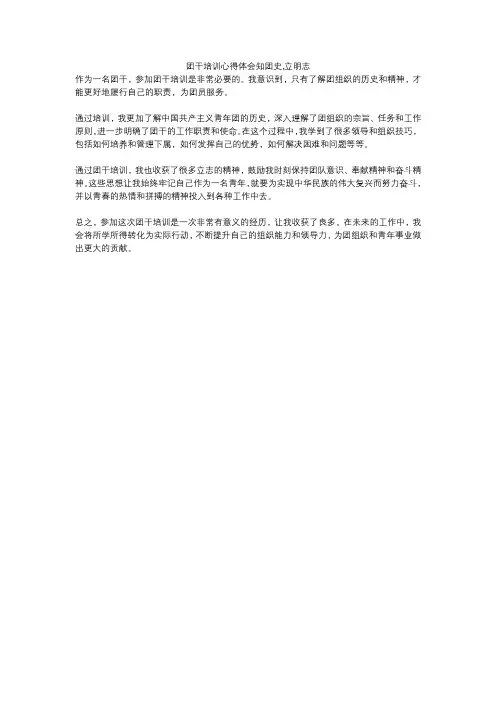团干培训心得体会知团史,立明志