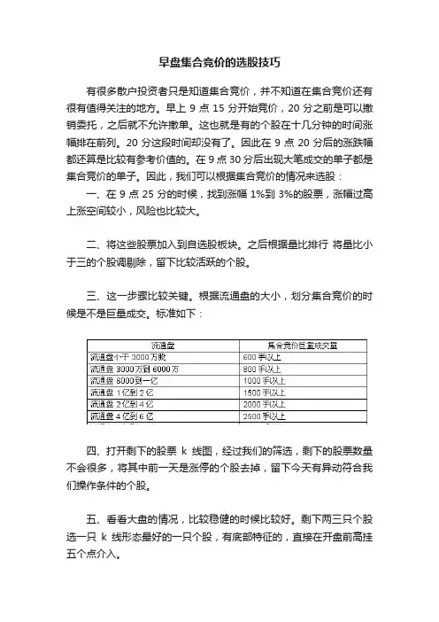 早盘集合竞价的选股技巧