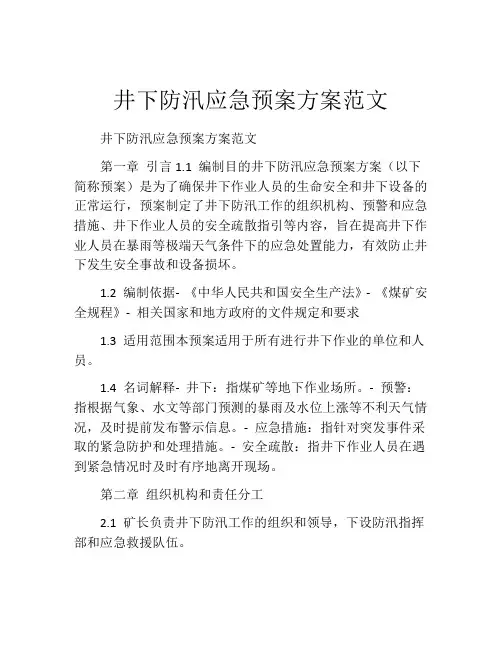 井下防汛应急预案方案范文