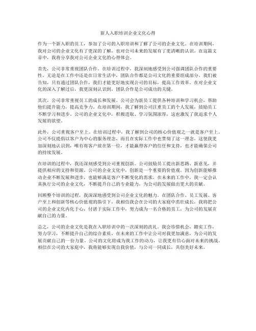 新人入职培训企业文化心得