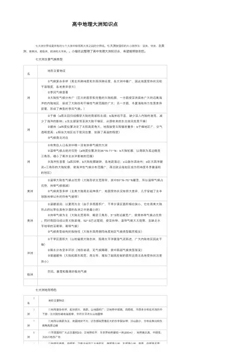 高中地理大洲知识点