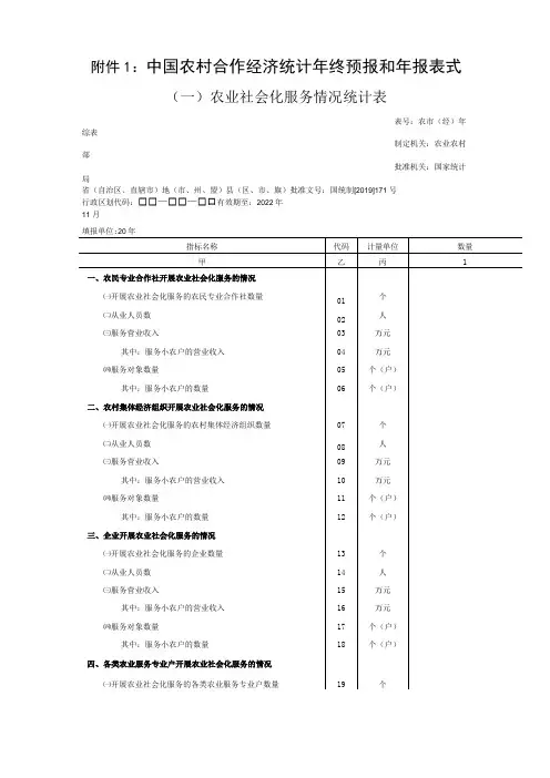 农业社会化服务情况统计表