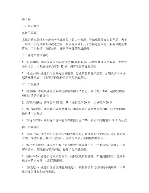 业务员贡献总结报告范文(3篇)