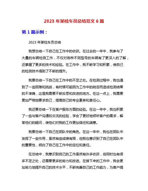 2023年某检车员总结范文6篇