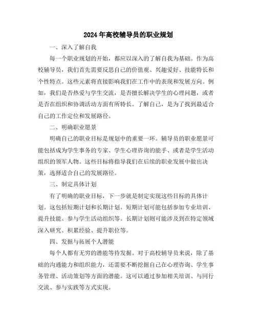 2024年高校辅导员的职业规划