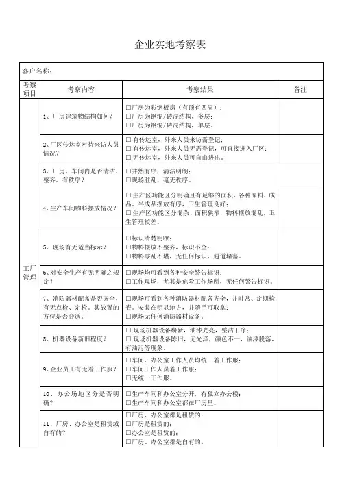企业实地考察表