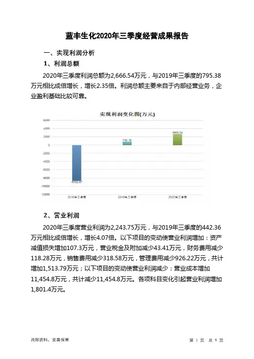 蓝丰生化2020年三季度经营成果报告