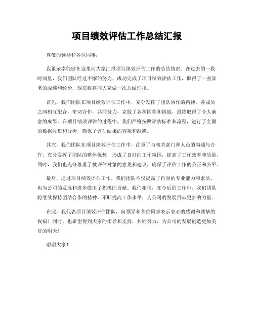 项目绩效评估工作总结汇报