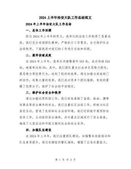 2024上半年治安大队工作总结范文