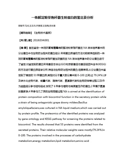 一株解淀粉芽孢杆菌生防蛋白的鉴定及分析