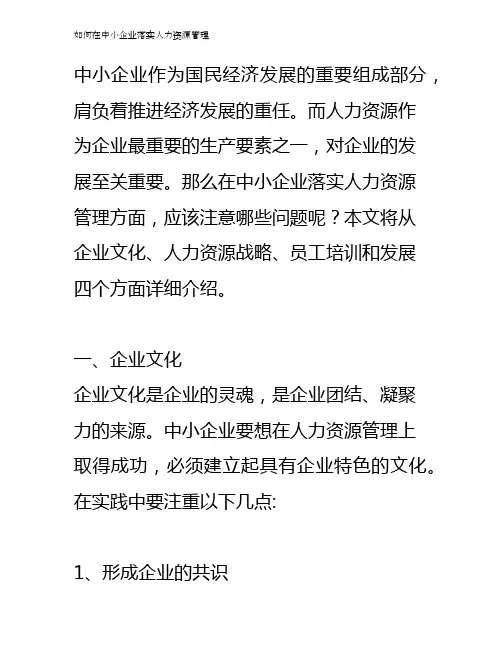 如何在中小企业落实人力资源管理