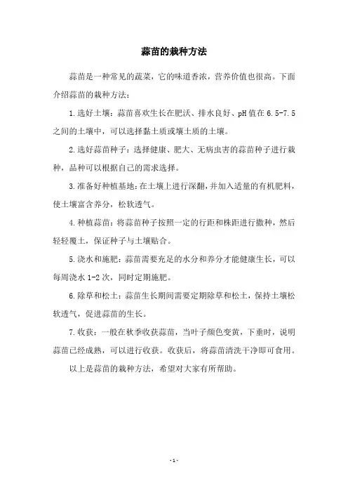 蒜苗的栽种方法