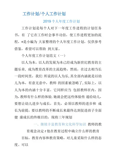 2019个人年度工作计划