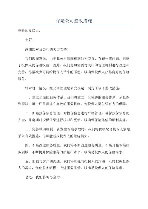 保险公司整改措施