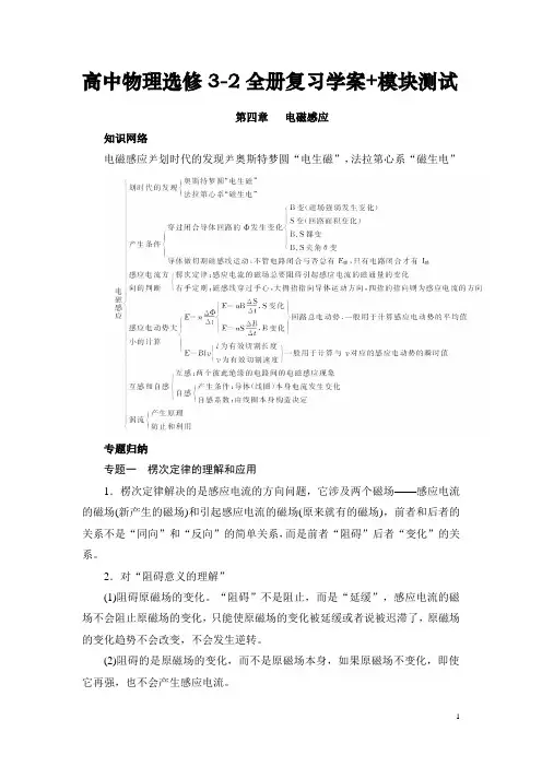 高中物理选修3-2全册复习学案+模块测试(精品整理含答案)