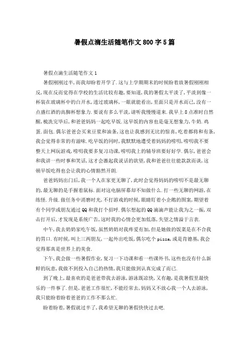 暑假点滴生活随笔作文800字5篇