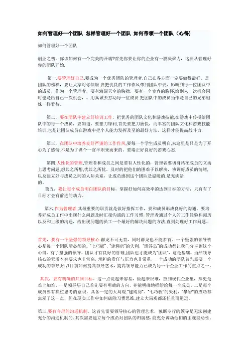 如何管理好一个团队   怎样管理好一个团队