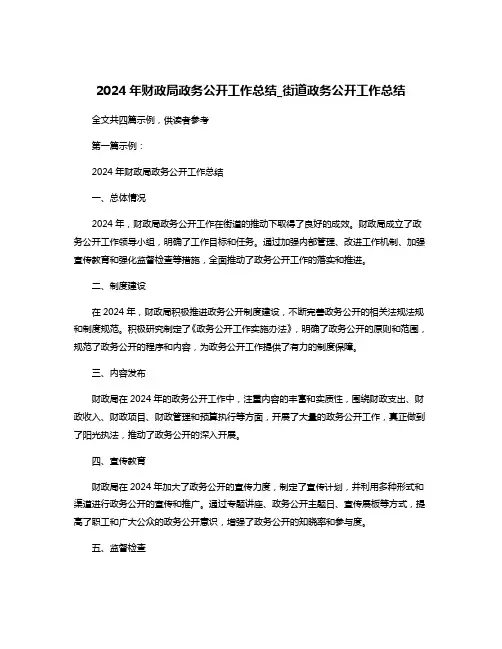 2024年财政局政务公开工作总结_街道政务公开工作总结