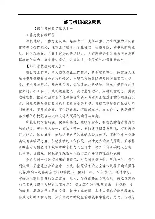 部门考核鉴定意见