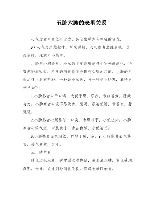 五脏六腑的表里关系